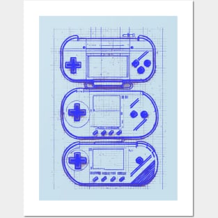 Blue Handheld Gaming Blueprint Posters and Art